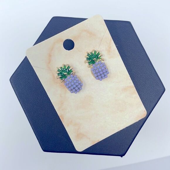 Purple Pineapple Post Studs Earrings - Picture 5 of 6